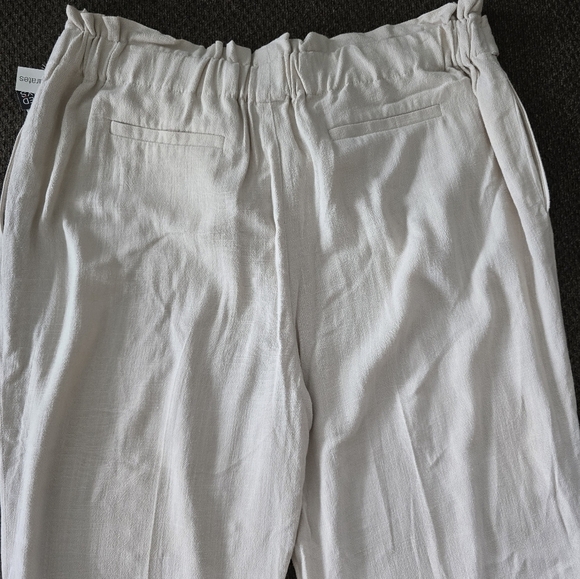 Bar III Pants Women Sz L Nude High Rise Linen Blend Belted Ankle Neutral… - Picture 10 of 11